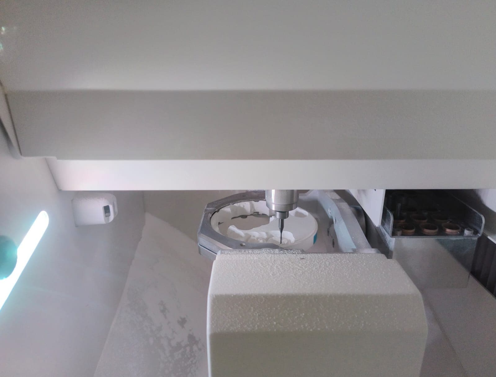 Milling in progress — dental restoration by Shanti Dental Lab